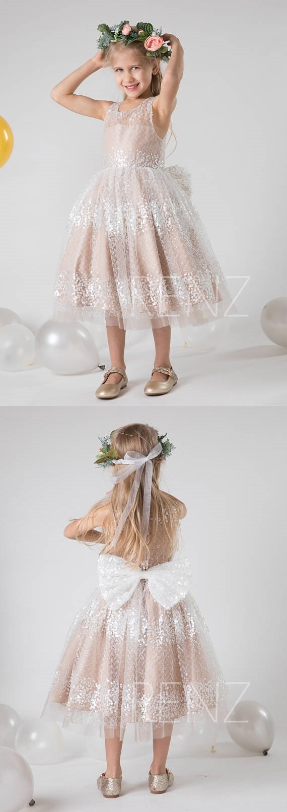 Off White Sequin Bowknot Party Dress