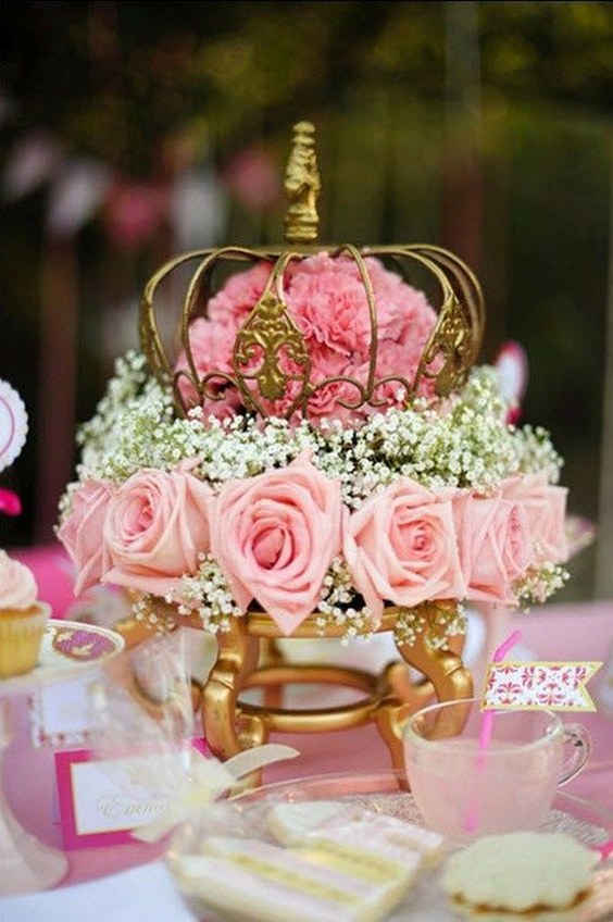 Sleeping Beauty gold crown wedding centerpiece