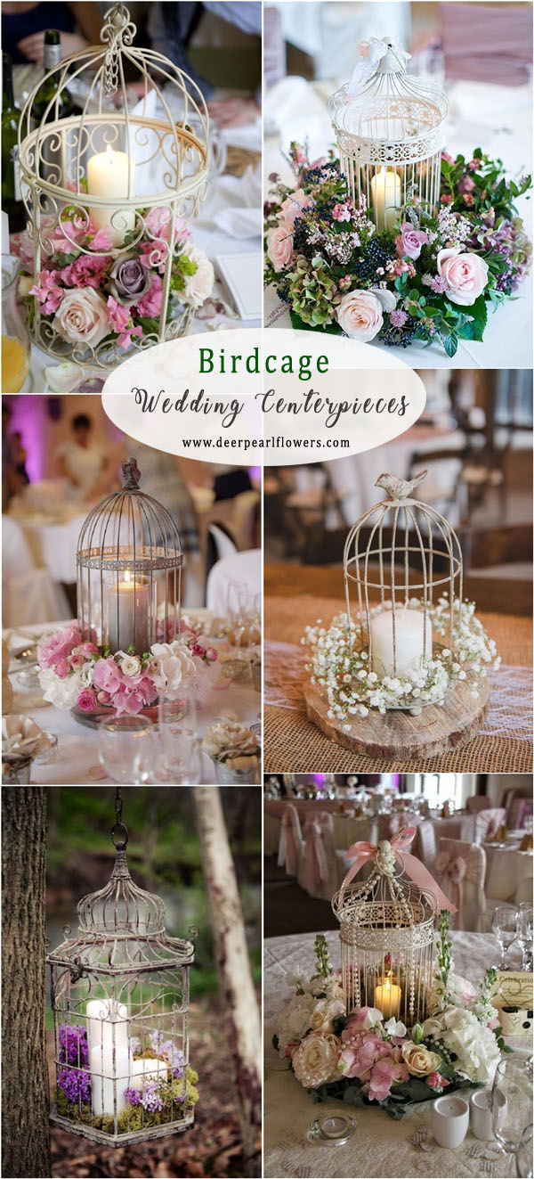 Vintage candles and birdcage wedding centerpiece decor ideas