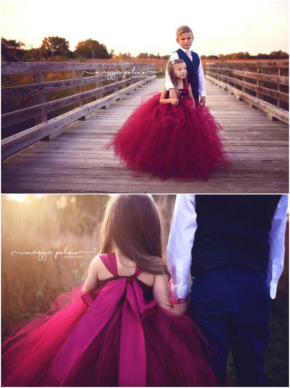 Wine Ball Gown Tulle flower girl dress