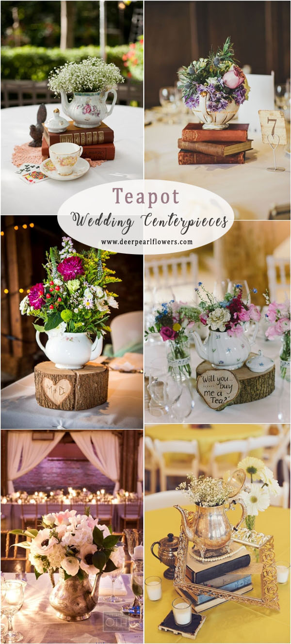 vintage teapot wedding centerpieces