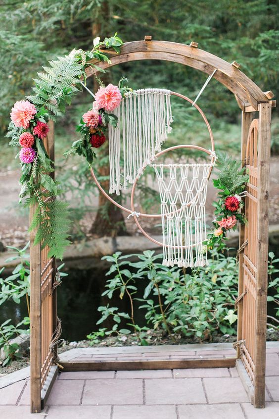 Bohemian macrame wedding arch decor