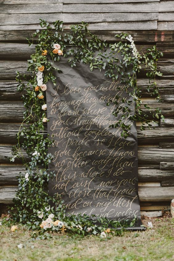 Gold calligraphy wedding backdrop