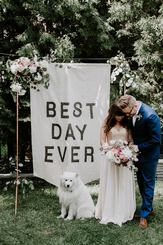best day ever backyard wedding backdrop