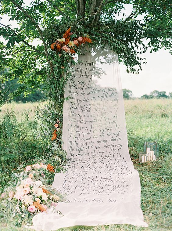 calligraphy wedding ceremony backdrop idea