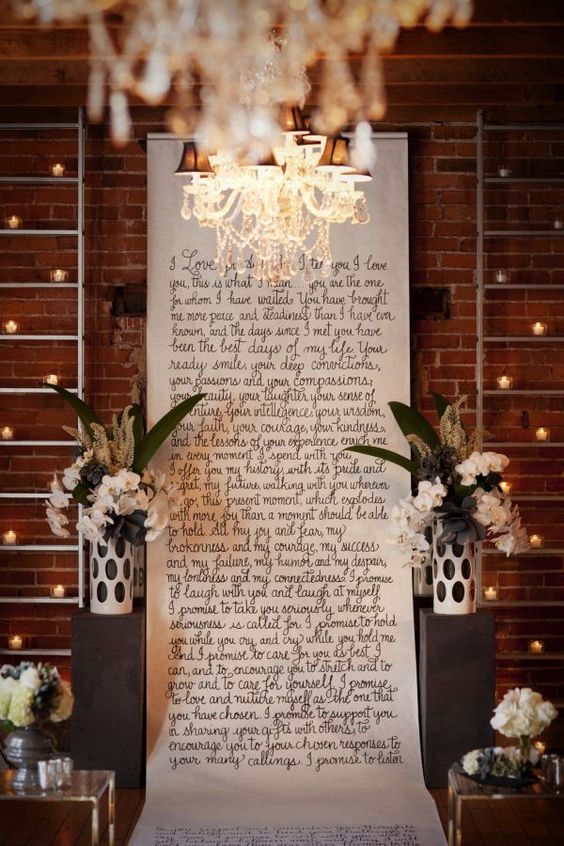 calligraphy wedding vows aisle runner