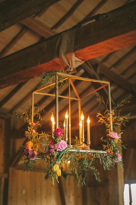 Gold Chandeliers with Flowers and Candles