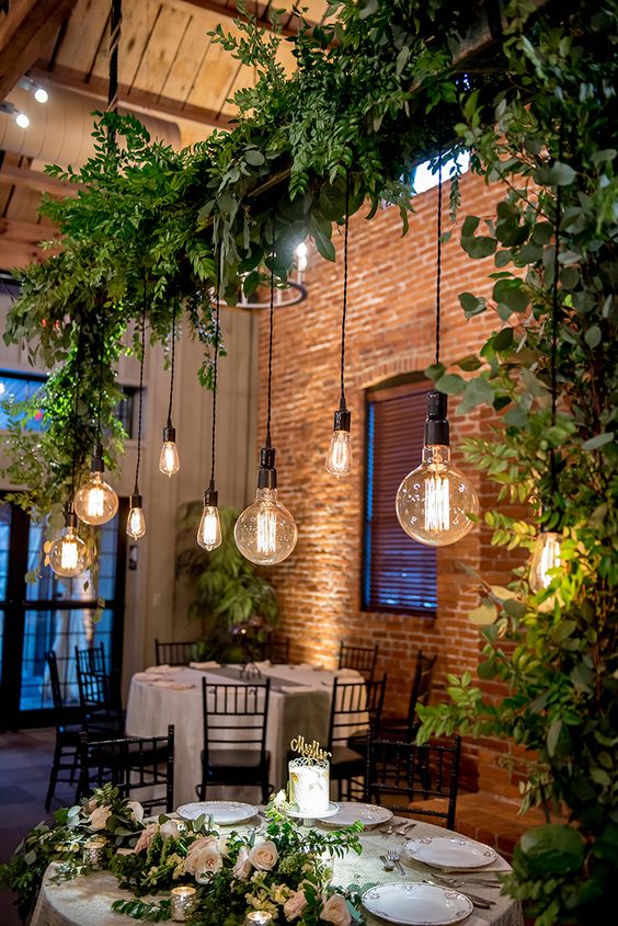 Industrial chic wedding reception decor