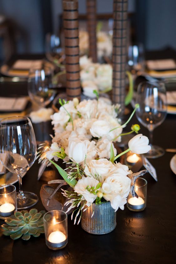 Modern steampunk wedding centerpiece