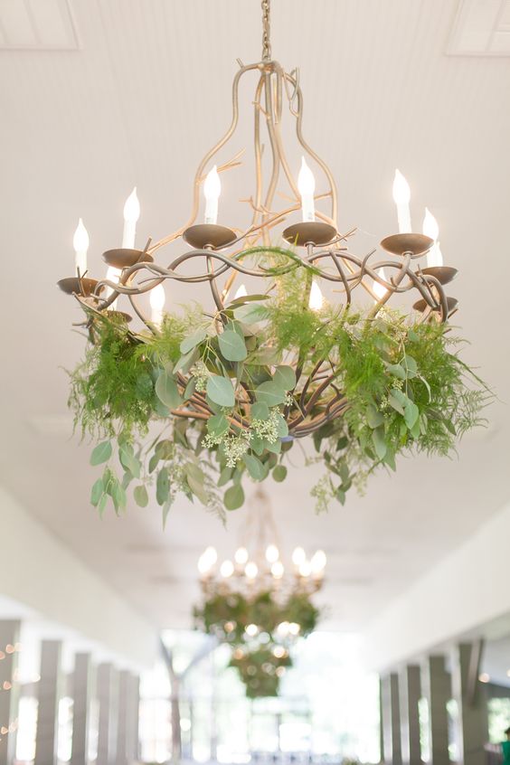 Natural greenery chandeliers wedding decor