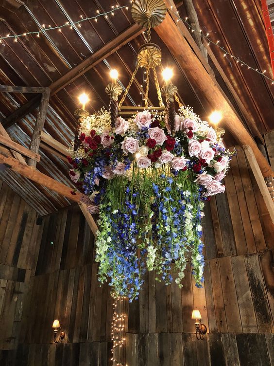 Rustic Barn Wedding flower chandelier