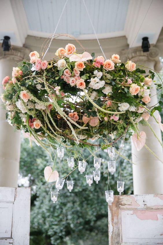 floral wedding chandelier with candle