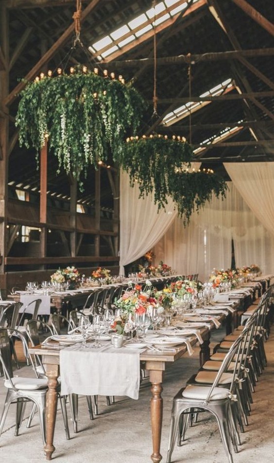 greenery chandelier wedding reception idea