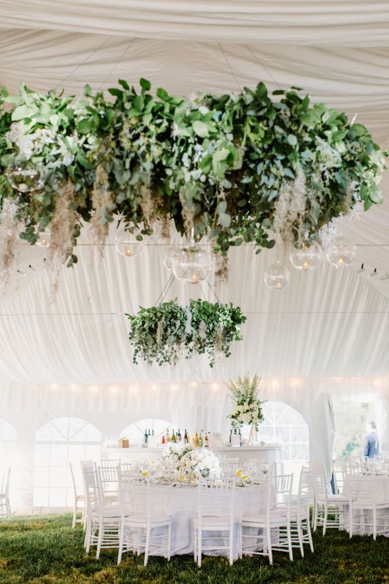 greenery wedding chandelier for tented wedding