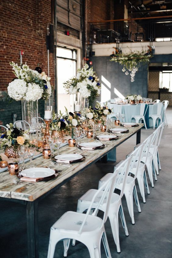 industrial modern tablescape for wedding reception