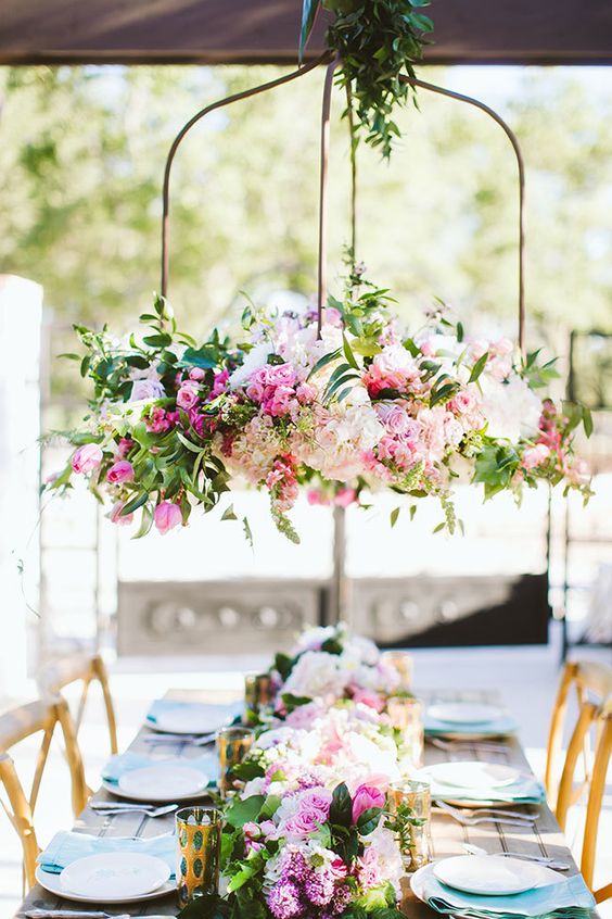 pastel flowers wedding chandelier decor
