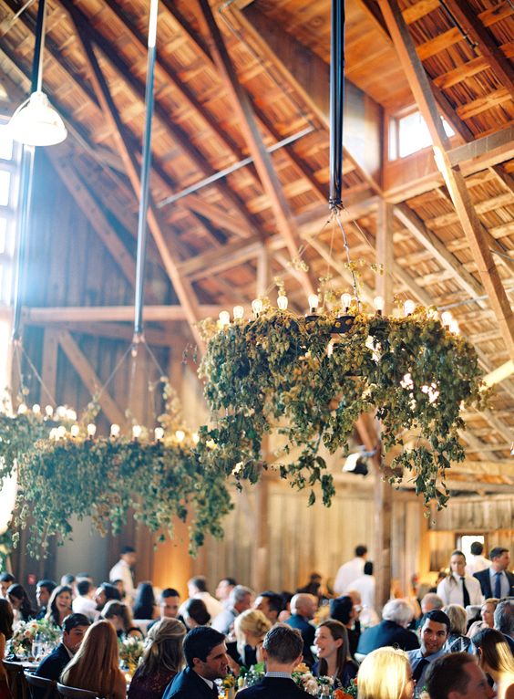rustic barn greenery wedding chandelier