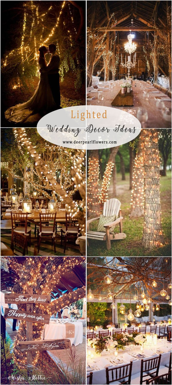 rustic country lighted tree and branches wedding decor