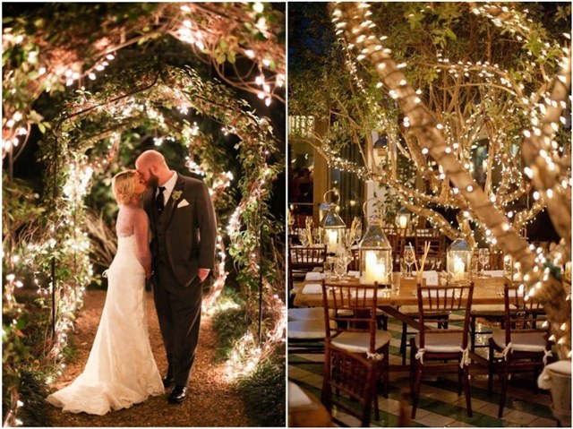 rustic country lighted wedding decor