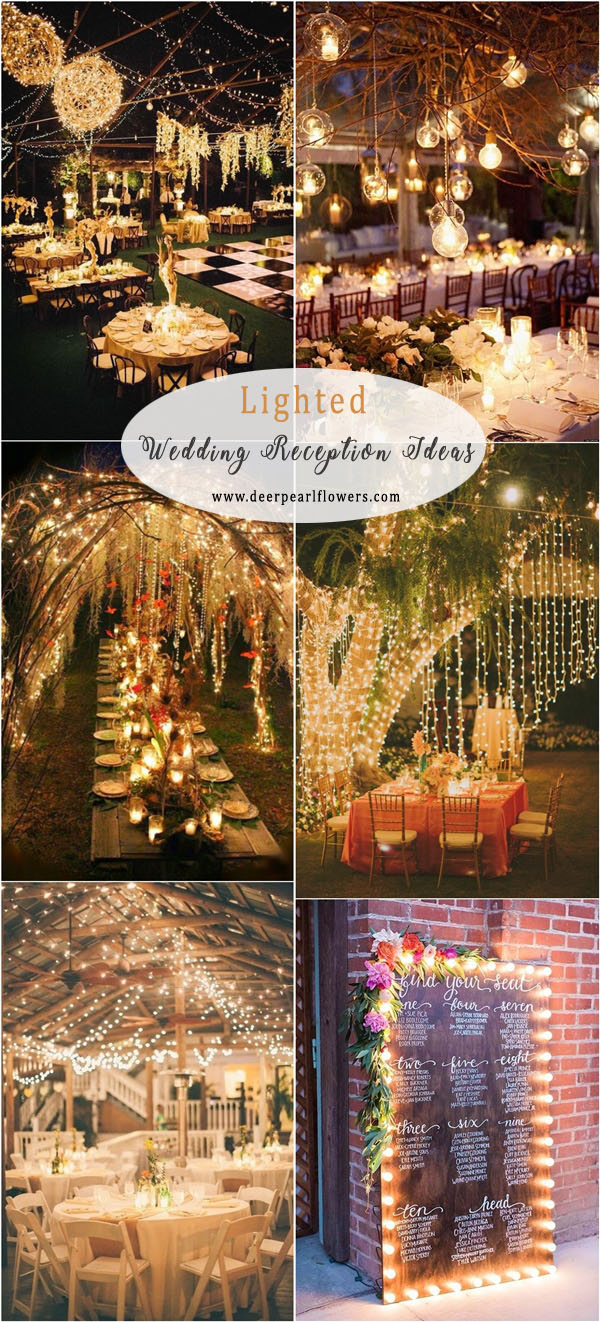rustic country lighted wedding reception decor ideas