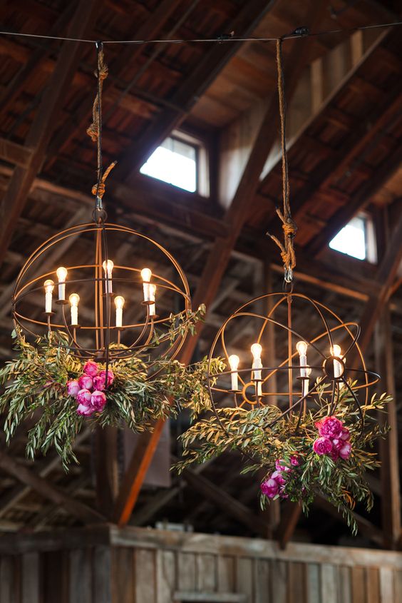 rustic floral and greenery wedding chandelier