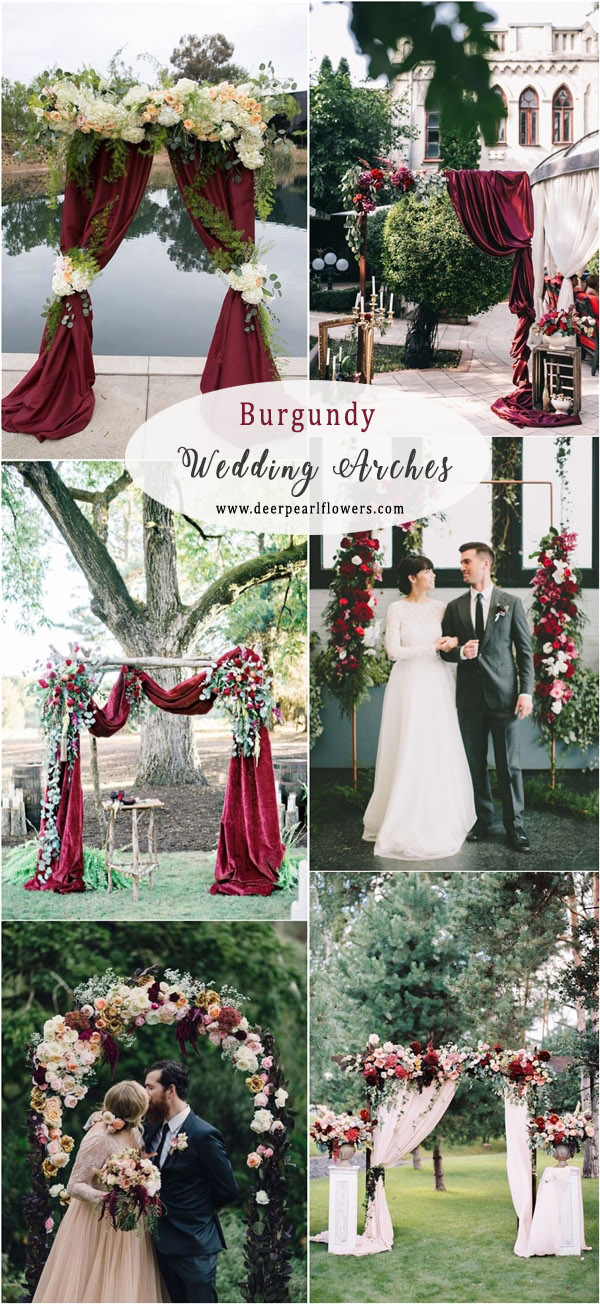 burgundy fall wedding arch and backdrop ideas