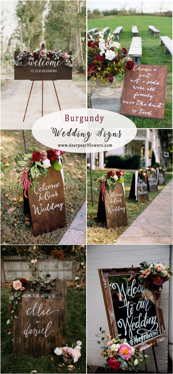fall burgundy color wedding signs