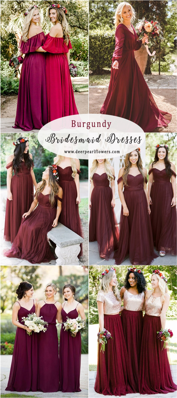 fall wedding color ideas -burgundy bridesmaid dresses