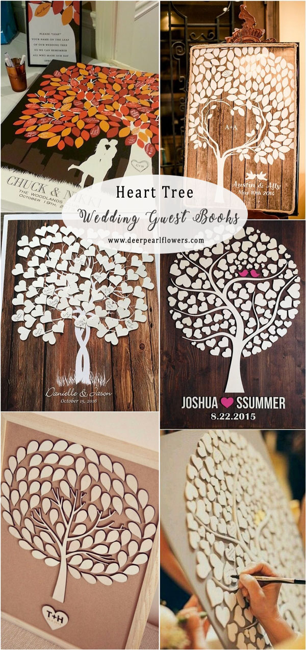 romantic rustic heart tree wedding guestbook ideas