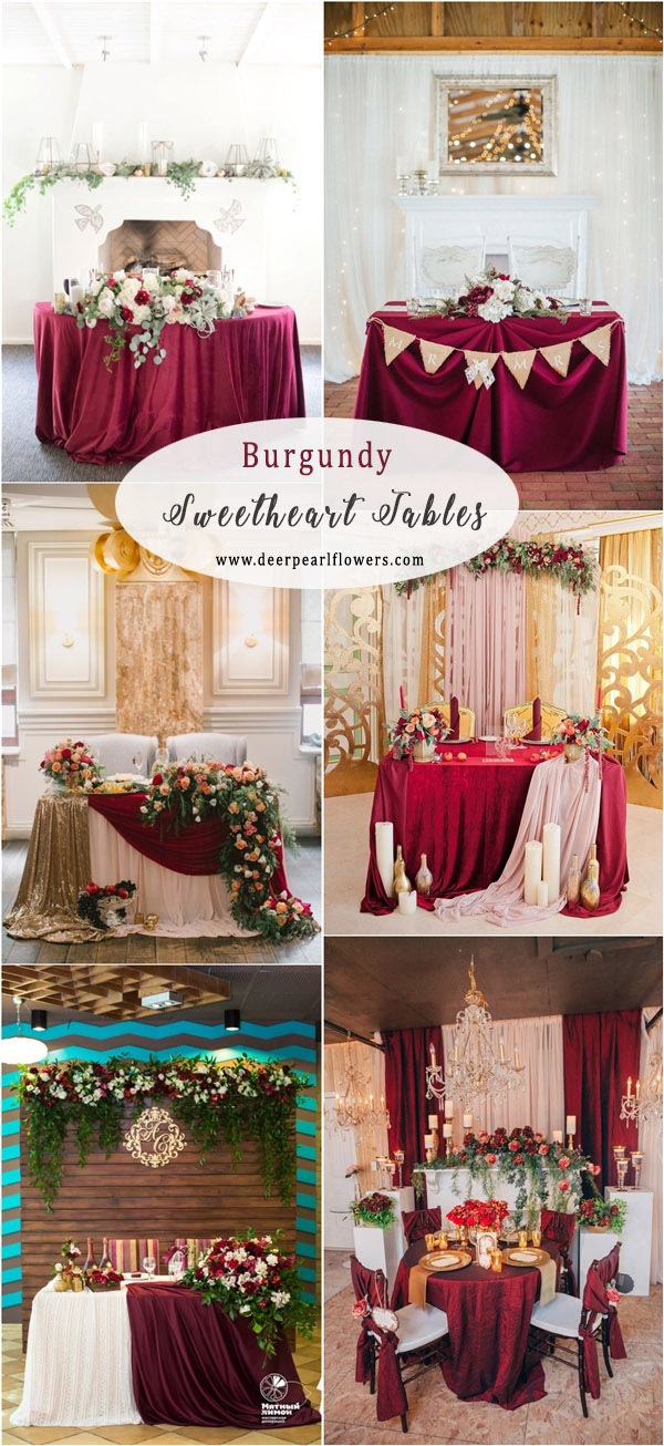 rustic fall burgundy sweetheart table decor ideas