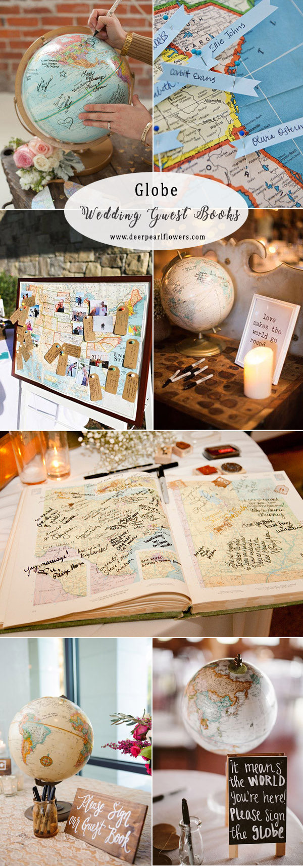uique map and globe wedding guest book ideas