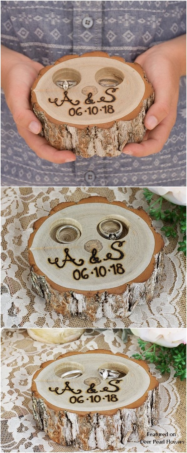 20 Rustic Wood Slice Wedding Ring Bearer Pillow & Box Ideas 1 Country Rustic Tree Stump Ring Bearer Pillow Box
