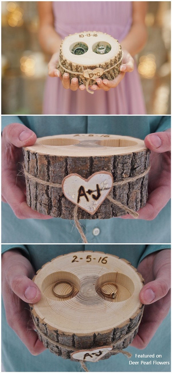 Personalized Rustic Country Tree Stump Wedding Ring Holder Idea