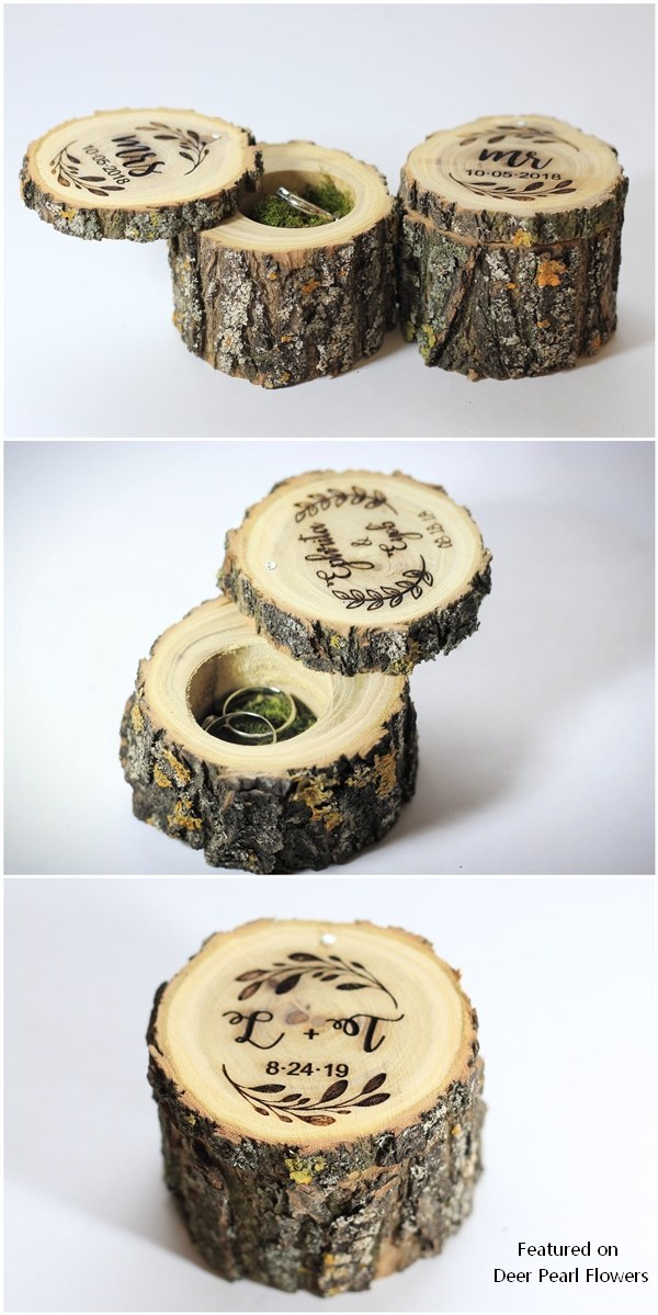 Personalized Rustic Tree Stump Ring Box