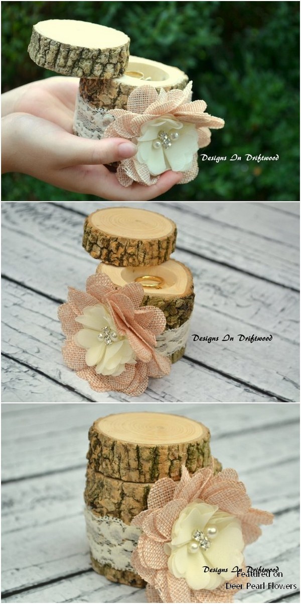 20 Rustic Wood Slice Wedding Ring Bearer Pillow & Box Ideas 8 Personalized Rustic Wood Ring Bearer Pillow Box