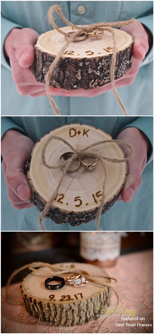 RUSTIC Ring Bearer Pillow Wood Slice