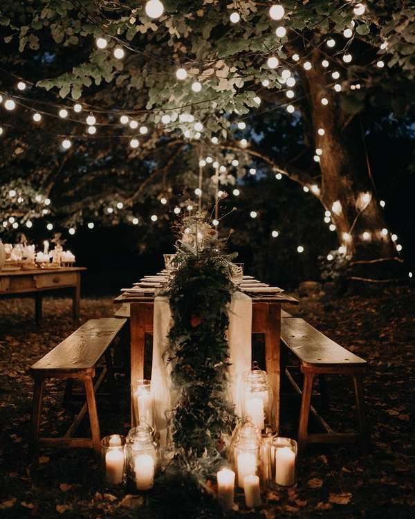 Romantic rustic country wedding lighting decor ideas