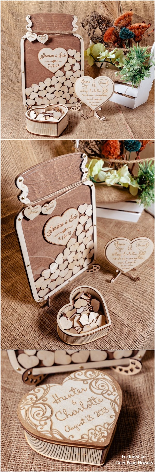 Rustic Mason Jar Wooden Wedding Guest Book