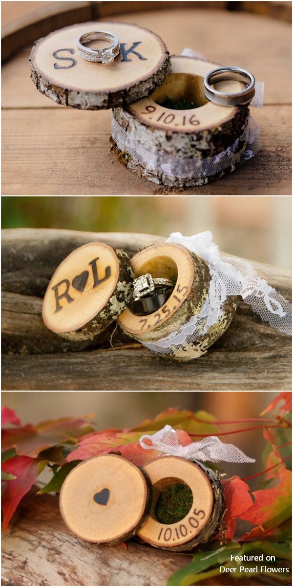 Rustic Tree Stump Wedding Ring Bearer Pillow Box