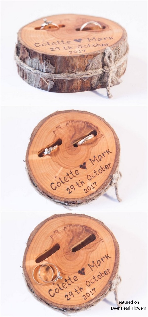 Rustic wood slice ring bearer pillow box