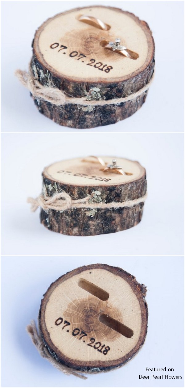 Rustic wooden tree stump wedding ring bearer pillow