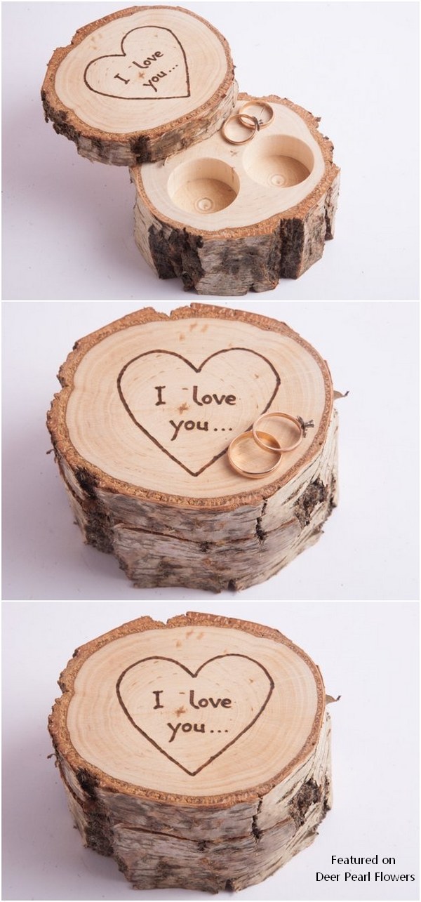 rustic tree stump birch wedding ring holder