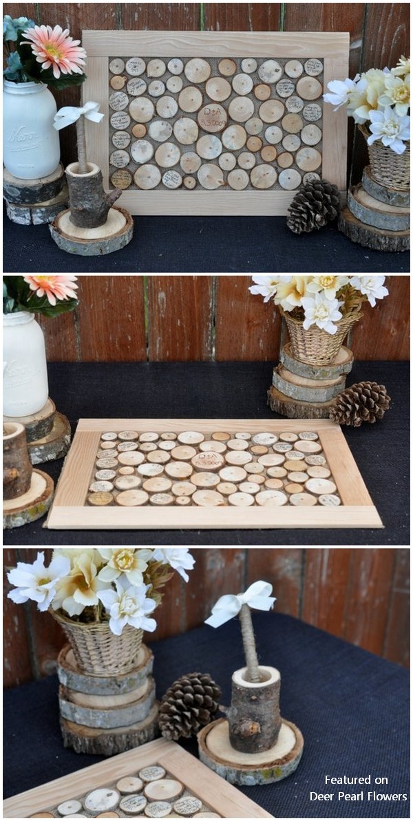 rustic wood slice wedding guest book