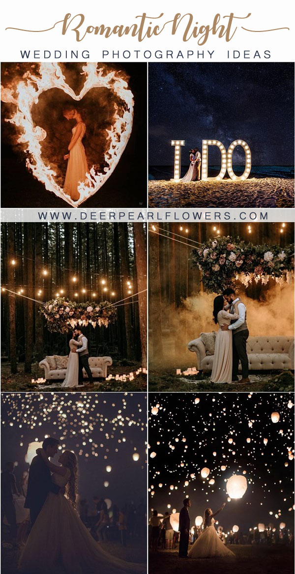 Romantic night wedding photo ideas with light