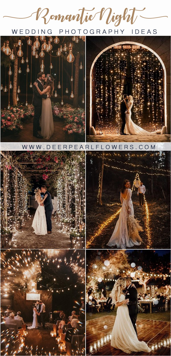 Romantic night wedding photo ideas with light