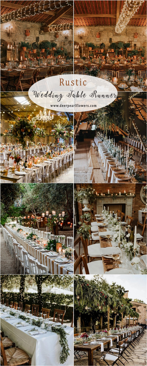 Romantic rustic wedding ideas - table runner centerpiece decor ideas