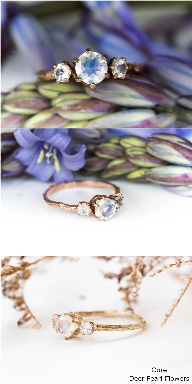 14k rose gold moonstone twig engagement ring