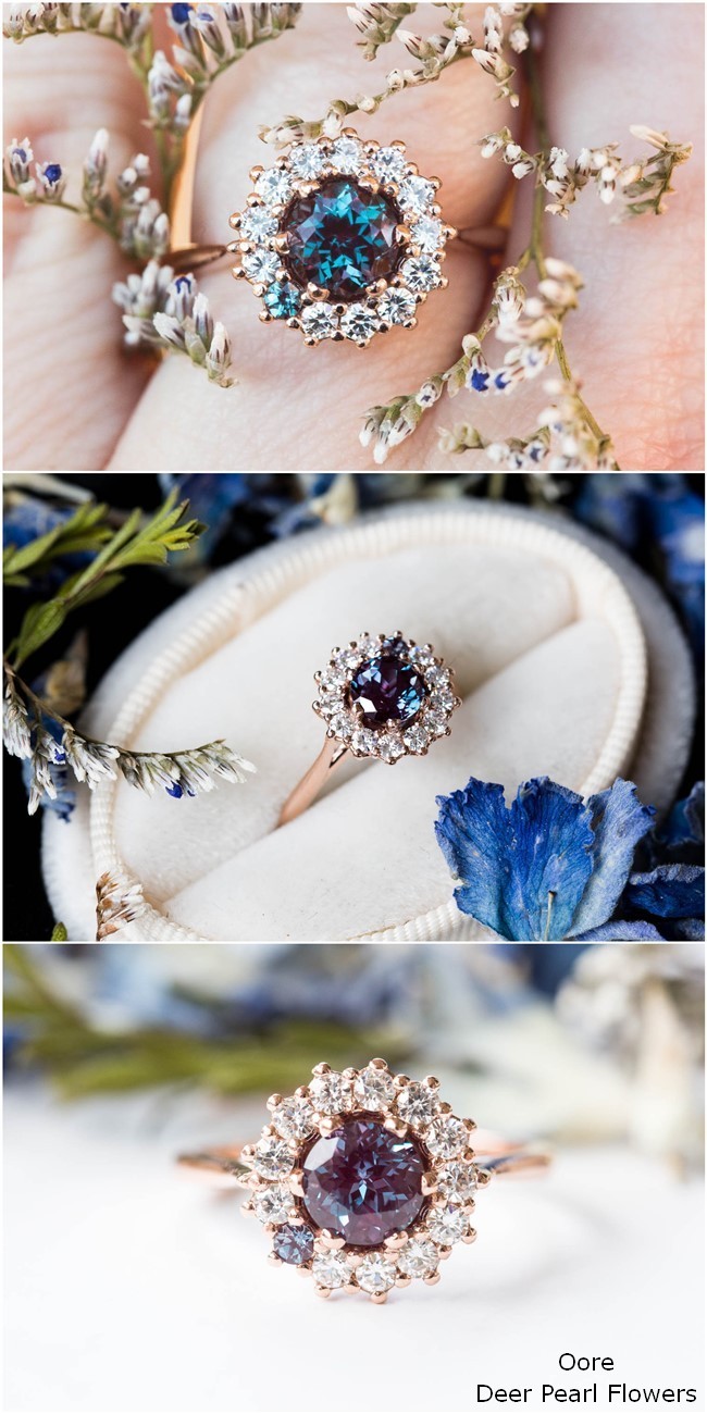 Gallery: Alexandrite cluster halo engagement ring, unique engagement ...