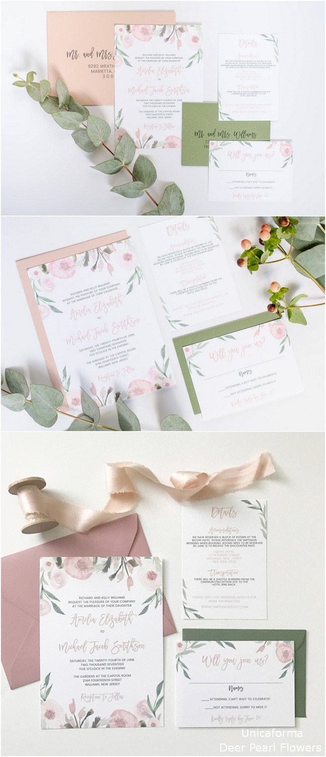 Blush and Eucalyptus Wedding Invitation Mauve and Greenery