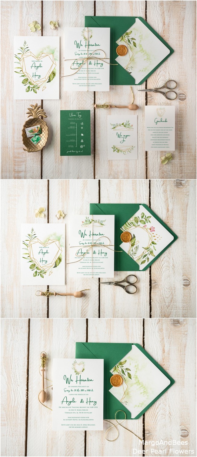 Green Heart Wedding Invitations